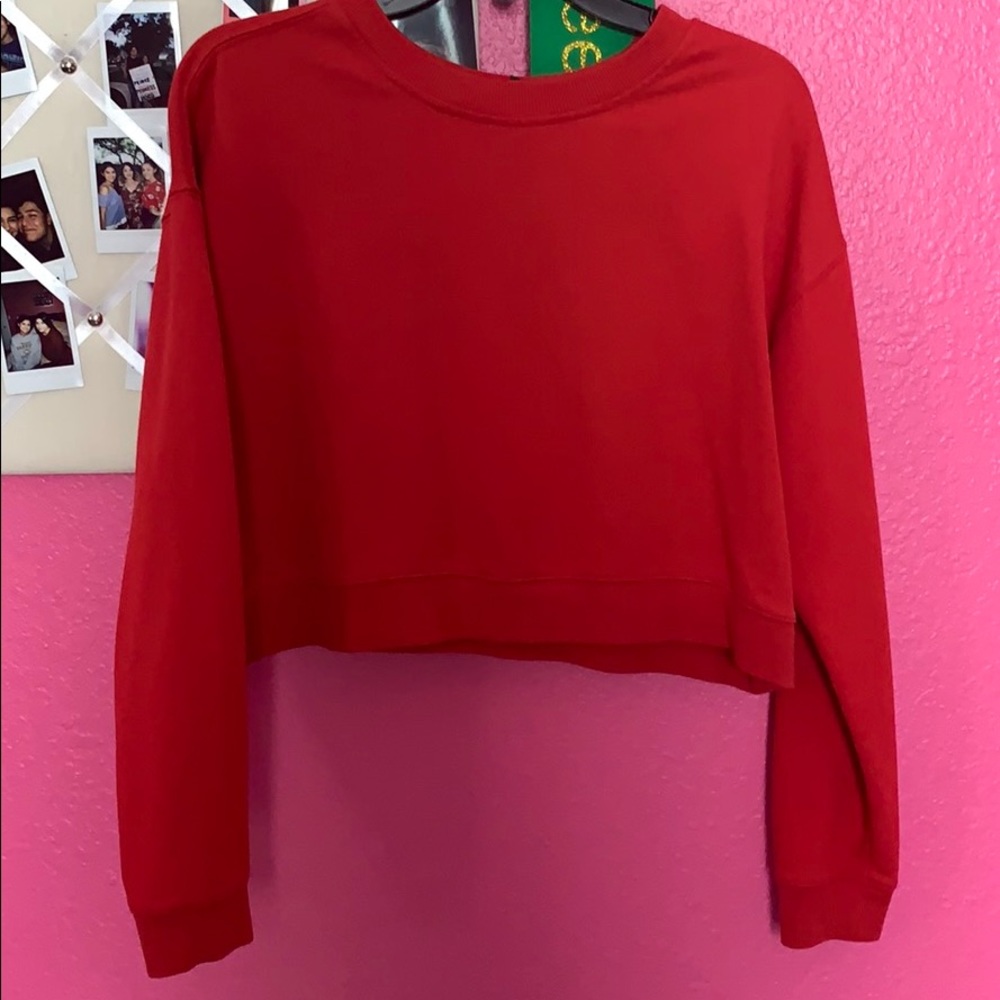 Red sweater crop top